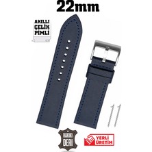 Saatse 22MM Lacivert Spor Hakiki Deri Saat Kordonu Kayış Akıllı Pimli