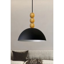 Mikasso Lipeo Ahşap Boncuklu Avize Tekli Sarkıt Salon Mutfak Kuaför Lamba Dekoratif Aydınlatma Metal 1 E27 S