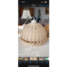 Mikasso Rattan Avize (Beyaz Duy) Bambu 1 E27 Bej Salon / Oturma Odası