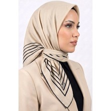 Hadiora  Bej Çizgili Organik Pamuk Soft Eşarp