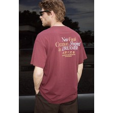 Grimelange Colıbrı Erkek Ön Arka Baskı Detaylı Oversize Kısa Kollu Bisiklet Yaka Organik Pamuklu Kiremit Rengi T-Shirt