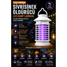 Kılıforyum 2'si 1 Arada Şarjlı Sivrisinek Öldürücü LED Kamp Lambası 5W Uv Mor Işıklı 360° Etkili Masaüstü Asılabilir Elektrikli Böcek Kovucu