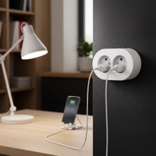 Eco Lounge Ikili Beyaz Topraklı Sıva Üstü Priz - Modern Elektrik Çiftli Priz
