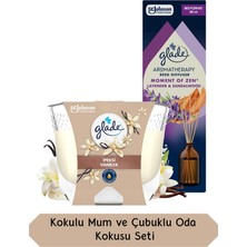Glade Vanilya Kokulu Büyük Mum 204GR ve Aromaterapi Lavanta ve Sandal Ağacı Kokulu Çubuklu Oda Kokusu Seti