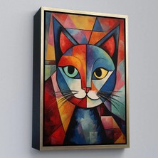 Trezon Ahşap Çerçeveli Pablo Picasso Tarzı - Soyut Renkli Kedi TABLO-7375