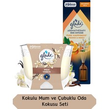 Glade Vanilya Kokulu Büyük Mum 204GR ve Aromaterapi Portakal ve Neroil Çiçeği Kokulu Çubuklu Oda Kokusu Seti