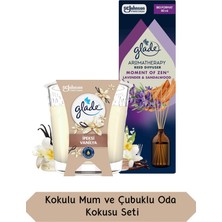 Glade Vanilya Kokulu  Mum 112GR ve Aromaterapi Lavanta ve Sandal Ağacı Kokulu Çubuklu Oda Kokusu Seti