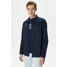 Lacoste Men's Relaxed Fit Full Zip Shirt Rahat Kesim Tam Fermuar Erkek Gömlek Lacivert