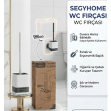 Segy Home Duvara Monte Edilebilir Yapışkanlı Wc Tuvalet Fırçası Seti - Esnek Ergonomik Başlıklı Hijyenik Banyo Fırçası  Duvara Asılabilir & Ayakta Kullanım
