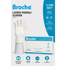Broche Lateks Pudralı Muayene Eldiveni M Beden 100 Adet