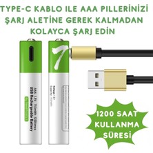 Eco Lounge USB Type-C ile Şarjolabilen 4 Adet Aaa 1.5V Lityum Şarjlı Kalem Pil 750 Mah Uzun Ömürlü