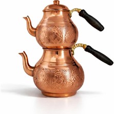 Copper Empire El Işçiliği Bakır Çaydanlık Takımı 2 Litre – Kalaylı Iç Yüzey, Cilalı Dış Yüzey, Ahşap Kulplu Geleneksel Bakır Demlik