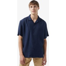 Lacoste Men's Relaxed Fit Shirt Rahat Kesim Kısa Kollu Erkek Keten Gömlek Lacivert