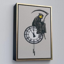 Trezon Ahşap Çerçeveli Banksy - Gülen Azrail Tablosu - Grin REAPER-7313