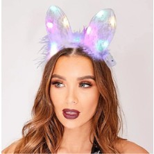 Niyet Beyaz Dantelli Işıklı Tavşan Tacı - Cosplay - Doğum Günü - Kostüm Partileri - Cadılar Bayramı