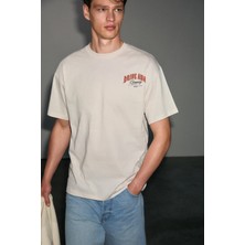 Grimelange Espada Erkek %100 Organik Pamuklu Yuvarlak Yakalı Baskı Detaylı Vanilya T-Shirt