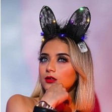 Niyet Siyah Dantelli Işıklı Tavşan Tacı - Cosplay - Doğum Günü - Kostüm Partileri - Cadılar Bayramı