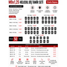 Civata Deposu M9X1.25 Helicoil Yayı Diş Tamir Seti - 50 Parça (1d 1.5d 2d 2.5d 3d)