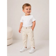 Mayoral 1-4 Yaş Erkek Bebek Bej Müslin Pantolon %100 Pamuk Beli Lastikli Cepli