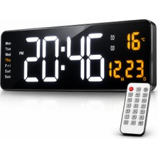 Multizone Dijital LED Duvar Saati 40 cm Büyük Ekran Uzaktan Kumandalı Sıcaklık Takvim Alarm Siyah Dikdörtgen