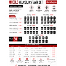 Civata Deposu M11X1.5 Helicoil Yayı Diş Tamir Seti - 50 Parça (1d 1.5d 2d 2.5d 3d)