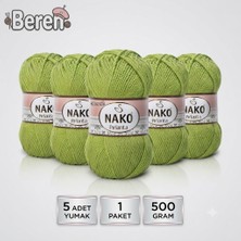 Nako Pırlanta - 03330 Fıstık Yeşil - 5'li Paket - 100GR/225M - El Örgü Ipi - Amigurimi-Hırka- Kazak- Şal-Bebek Ipi