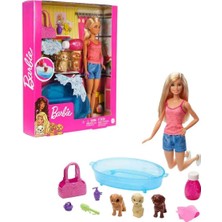 TeknoKapsül Barbie Bebek ve Aksesuarları 3 Yavru Köpekli Oyun Seti GDJ37