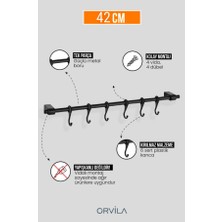 Orvila Siyah Metal Mutfak ve Banyo Askısı 6 Kancalı Askı Demiri 42 cm Çubuk