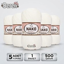 Nako Pırlanta - 208 Beyaz - 5'li Paket - 100GR/225M - El Örgü Ipi - Amigurimi-Hırka- Kazak- Şal-Bebek Ipi