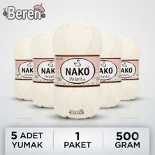 Nako Pırlanta - 300 Ekru - 5'li Paket - 100GR/225M - El Örgü Ipi - Amigurimi-Hırka- Kazak- Şal-Bebek Ipi