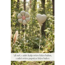 Çavuş E-Ticaret Retro Kalp ve Retro Papatya Pastel Folyo Balon Parti Seti  Krem(Bej) 2li Parti Setleri