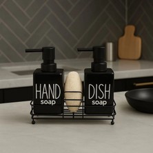 Mikasso 2'li Metal Stantlı ve Süngerli Sıvı Sabunluk Kare Mutfak ve Banyo Seti Hand Dish Fenomen Set Siyah P
