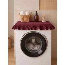 Mikasso Fırfırlı Çamaşır Makinesi Örtüsü - Çeyizlik Dekoratif Banyo Makine Kılıfı- Bordo Kumaş Bordo