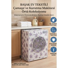 Mikasso Şeffaf Pvc Çamaşır ve Kurutma Makinesi Örtüsü – Mor Çiçek Desenli, Su Geçirmez Plastik Mor