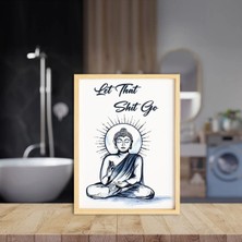 Mikasso Yazı Banyo Ahşap Çerçeveli Bırak Gitsin-Toilet Let Shit Go Humorous Tekli Tablo Ahşap Bej