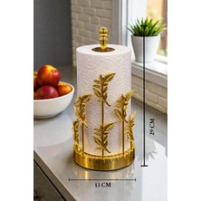 Mikasso Gold Metal Rulo Havlu Peçetelik Zeytin Dalı Figürlü Lüks Dekoratif Dikey Masaüstü Peçetelik Sarı Met