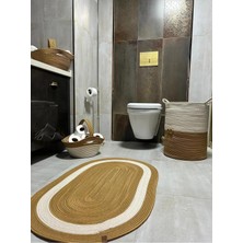 Mikasso Jüt Halı Kilim Paspas Oval Model Özel Tasarım Jüt Jüt El Dokuması Orta (6 - 12 Mm) Beyaz Saçaksız (O