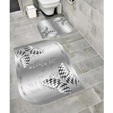 Mikasso Su Emici Kaymaz Tabanlı 2li Banyo Paspas Takımı Sünger Dolgulu Yumuşak Dokulu Dekoratif Takım Polyes