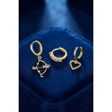 Hatıra Kutusu 3 Lü Set Küpe Gold Renk Eros Yay Detaylı - Lisinya