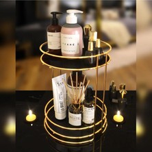 Mikasso Decor-Tel Iki Katlı Kozmetik Düzenleyici Organizer Metal Altın