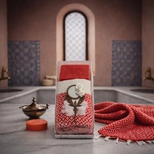 Mikasso El Yapımı Hamam Hediye Seti – Havlu Sabun ve Dekoratif Ayna Pamuk Kırmızı