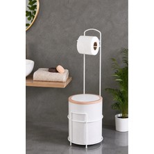 Mikasso 7 Litre Banyo Mutfak Çöp Kovası Metal Standlı Tuvalet Wc Kağıtlık Seti Metal Beyaz