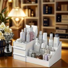 Mikasso Diamond Çekmeceli Masaüstü Düzenleyici Organizer Kozmetik Parfüm Ruj Takı Düzenleyici-Beyaz Plastik