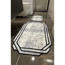 Mikasso Lüks Gri Siyah Yıkanabilir Kaymaz Taban 2’li Takım Banyo Paspası Pamuk Polyester Gri