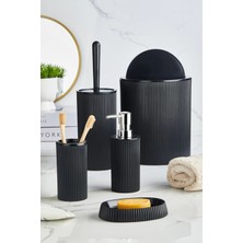 Mikasso 5 Parça Lüx Banyo Seti - Dekoratif Yuvarlak Pratik Kapak Çöp Kovası Diş Fırçalık Sabunluk Fırça Seti
