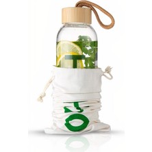 Ironika H2O Borosilikat Cam Matara Bambu Vakum Kapaklı Su Şişesi Suluk 600 ML