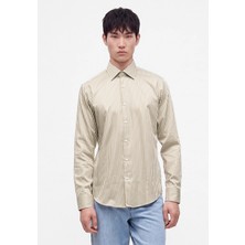 Boss Erkek Regular Fit Çizgili Uzun Kollu Bej Gömlek 50568296-255