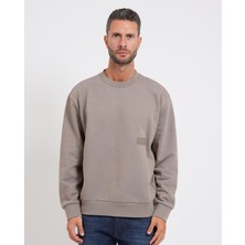 Boss Erkek Rahat Kalıp Logo Etiketli Yuvarlak Yakalı Pamuklu Uzun Kollu Gri Sweatshirt 50564103-334