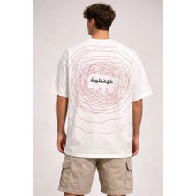 Erkek Bisiklet Yaka Baskılı Kısa Kollu Tişört Streetwear Günlük Basic Pamuklu T-Shirt - Beyaz
