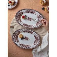 Kütahya Home Burgundy Romance 2'li 25 cm Desenli Porselen Kayık Salata Takımı – Şık Sofra Seti Bordo Vintage